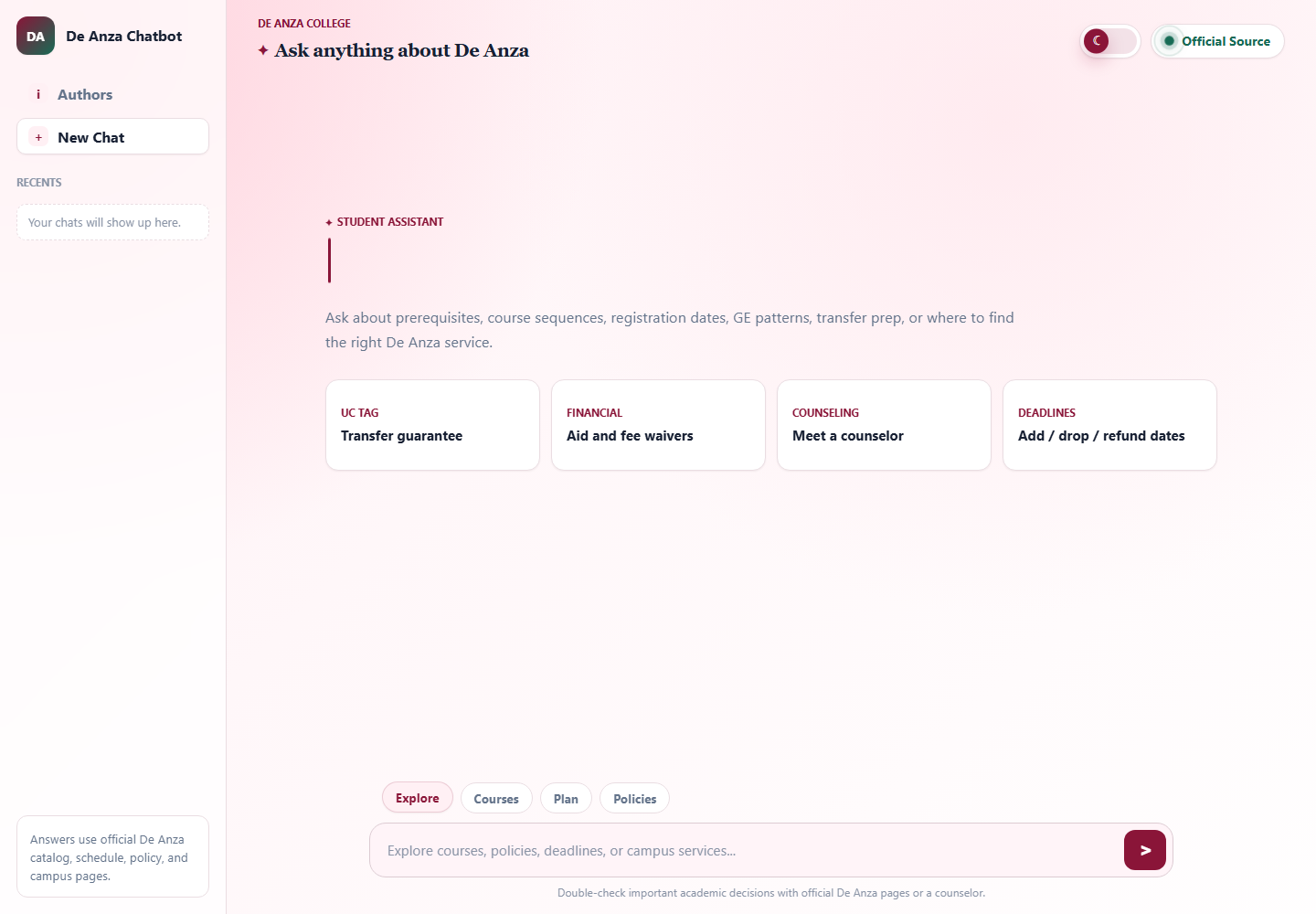 DeAnza ChatBot project preview