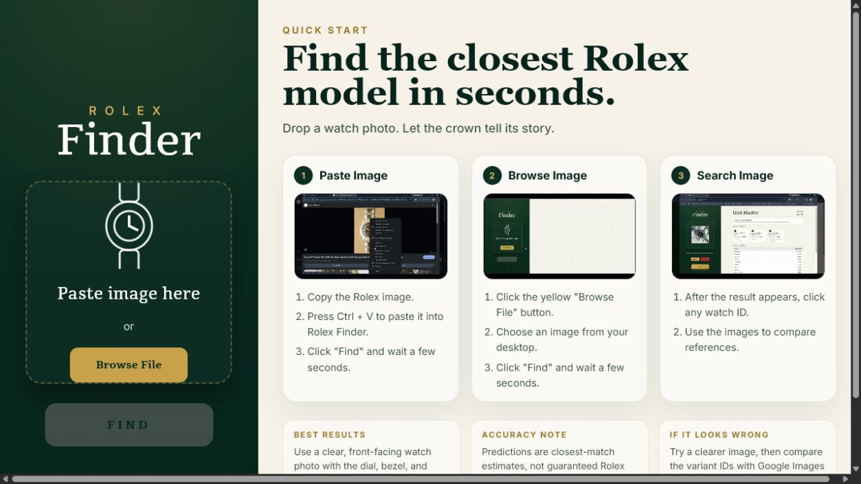Rolex Finder app screenshot