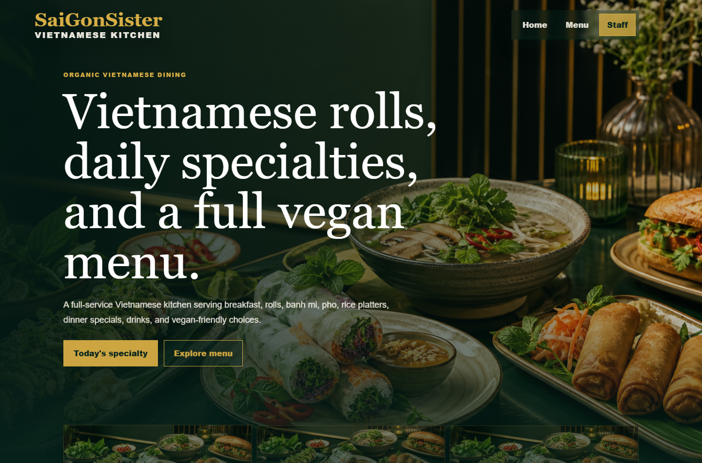 SaigonSister restaurant website preview